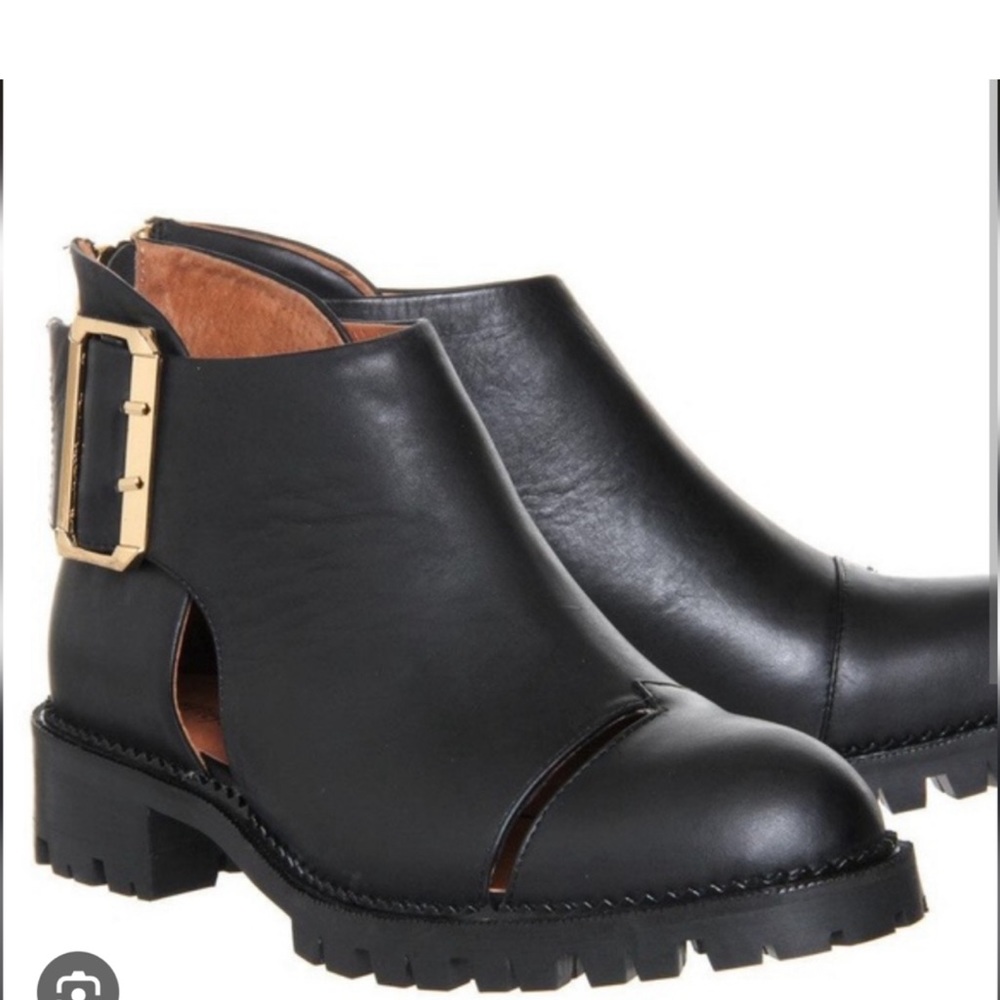Jeffrey Campbell Great Moments Cut-Out Ankle Black Leather Booties